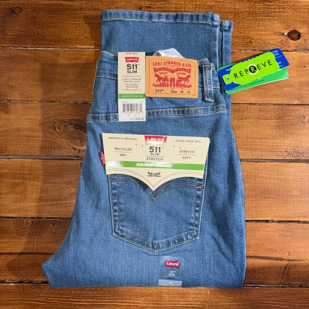Levi's 511 Slim Jeans Boys 18 Reg 29x31 Blue Performance Stretch Adjustable NEW